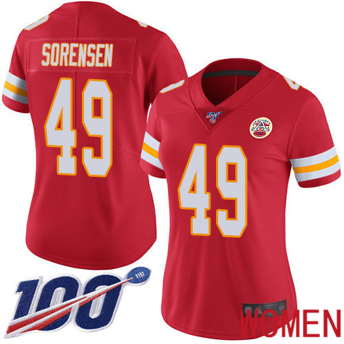 Women Kansas City Chiefs #49 Sorensen Daniel Red Team Color Vapor Untouchable Limited Player 100th Season Nike NFL Jersey->youth nfl jersey->Youth Jersey